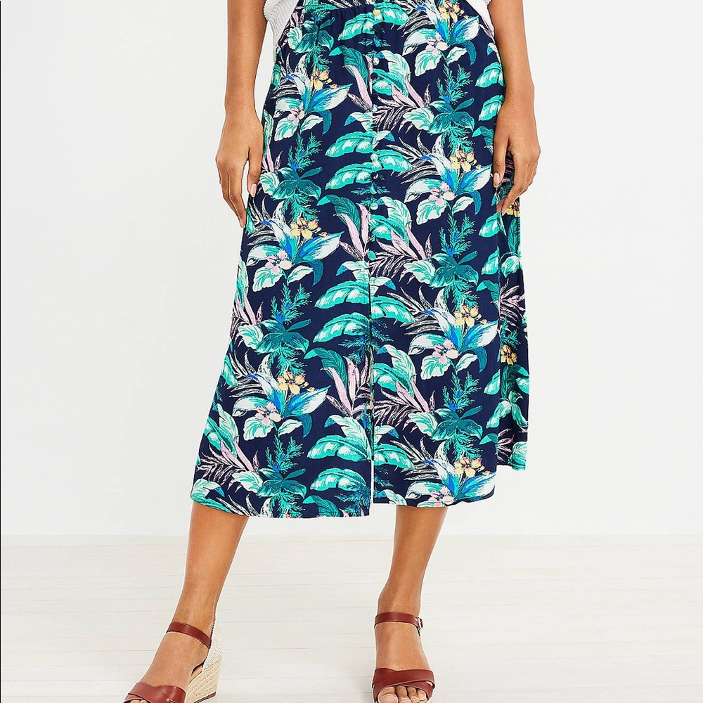 Botanical Button Pull On Midi Skirt - image 1